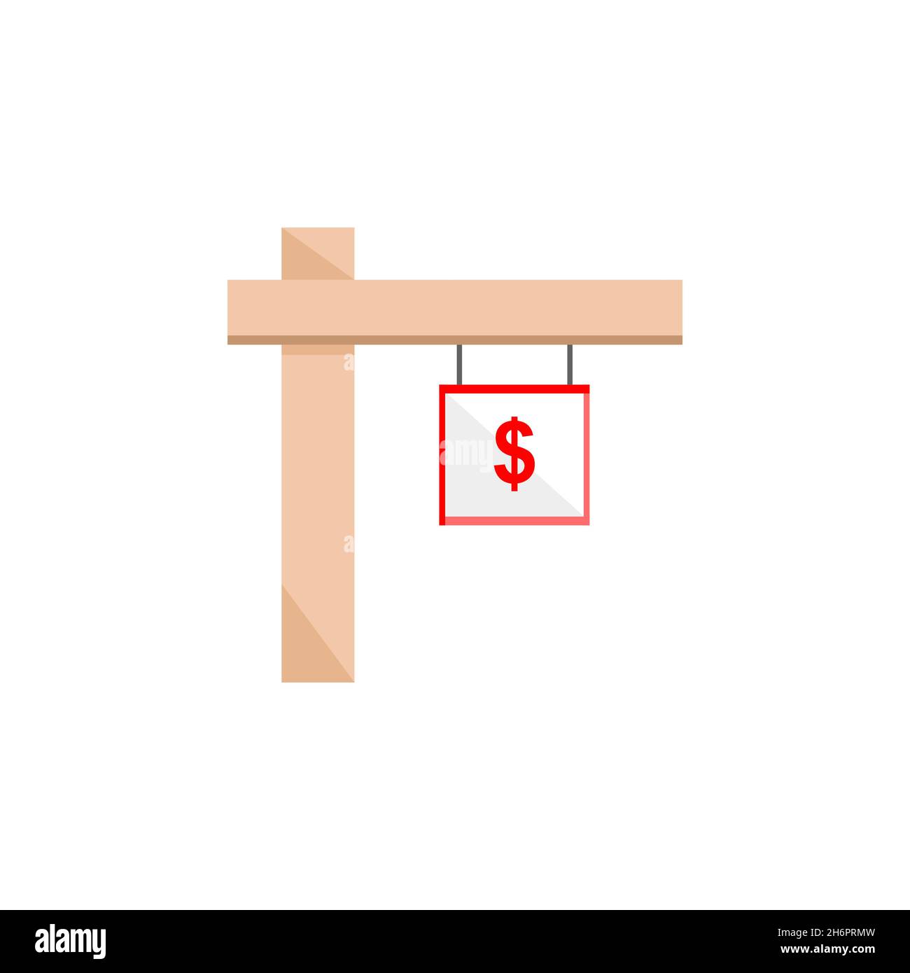 Vector hanging 'for sale' sign from a pole with red dollar symbol. Use in your real estate agency website, for sale brochures and advertisement. Stock Vector