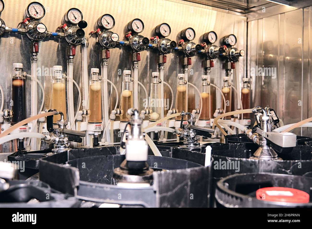 Private brewery manufacture of craft beer. Equipment for the preparation of  beer. Cold room of pub bar and cafe. Selective focus Stock Photo - Alamy