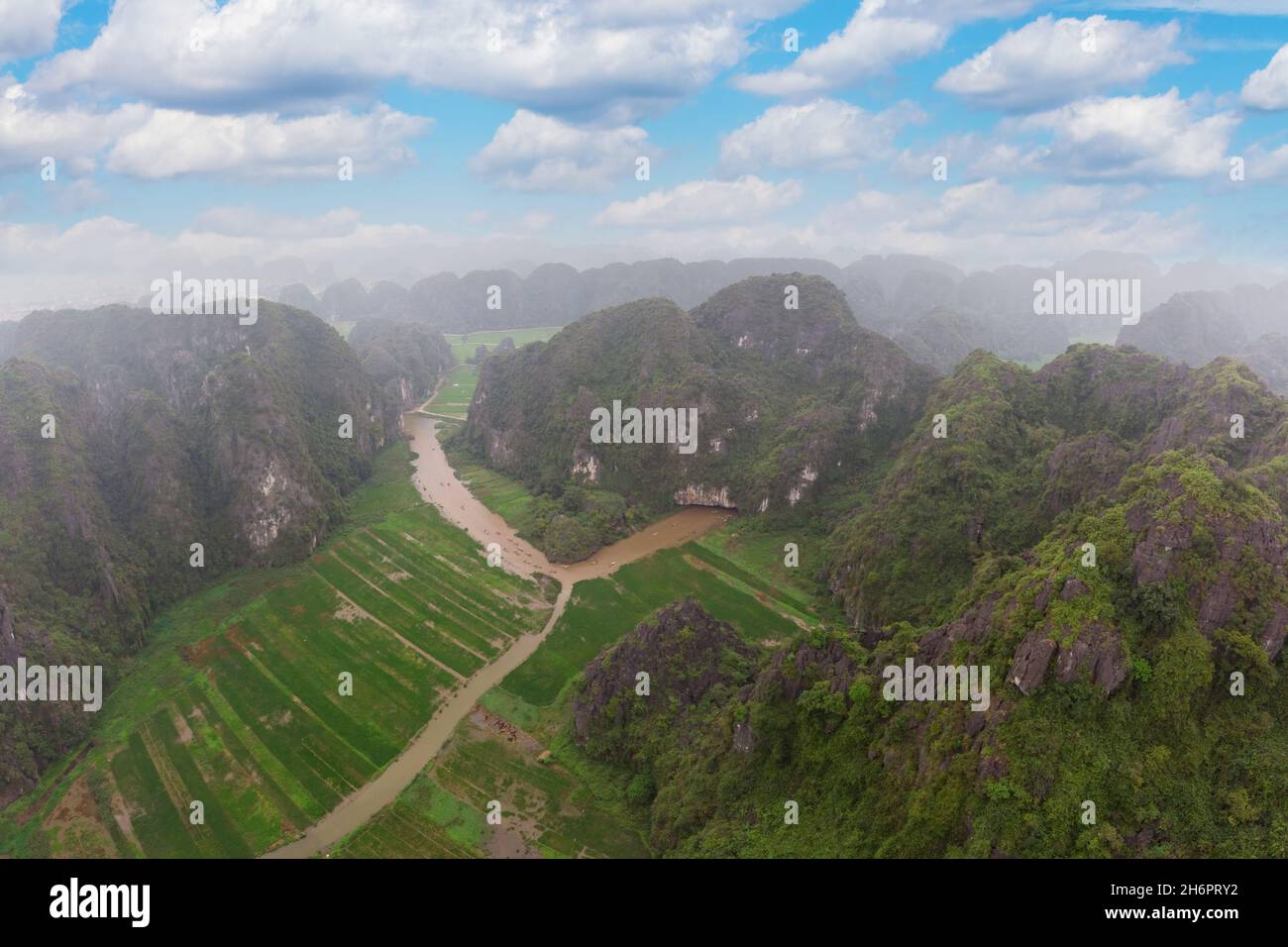 Aerial view of Trang An from viewpoint Hang Mua, scenic area near Ninh Binh, Vietnam Stock Photo