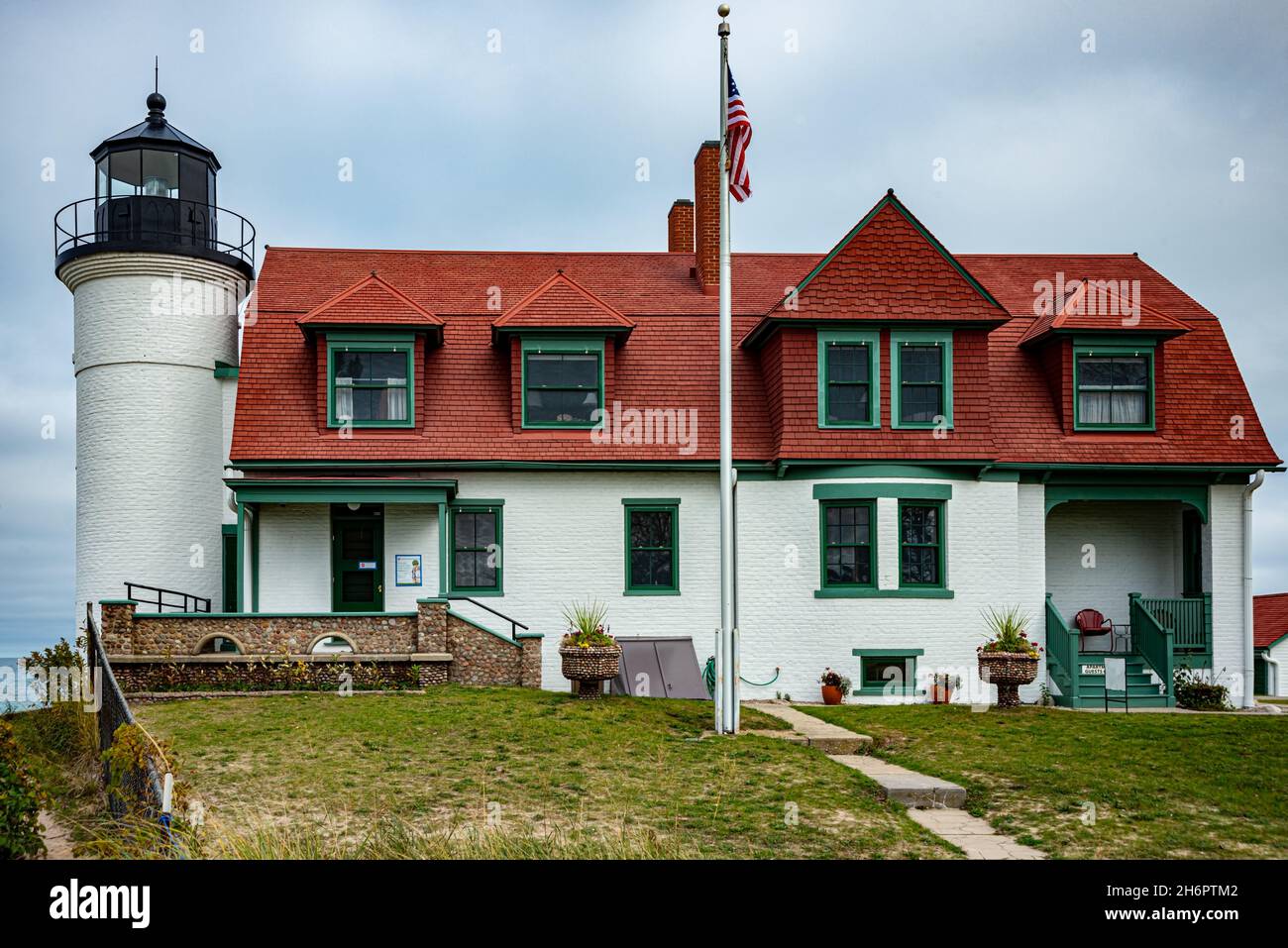 Point Betsie Light is the entrance to the Manitou Passage on the northeast shore of Lake Michigan USA Stock Photo