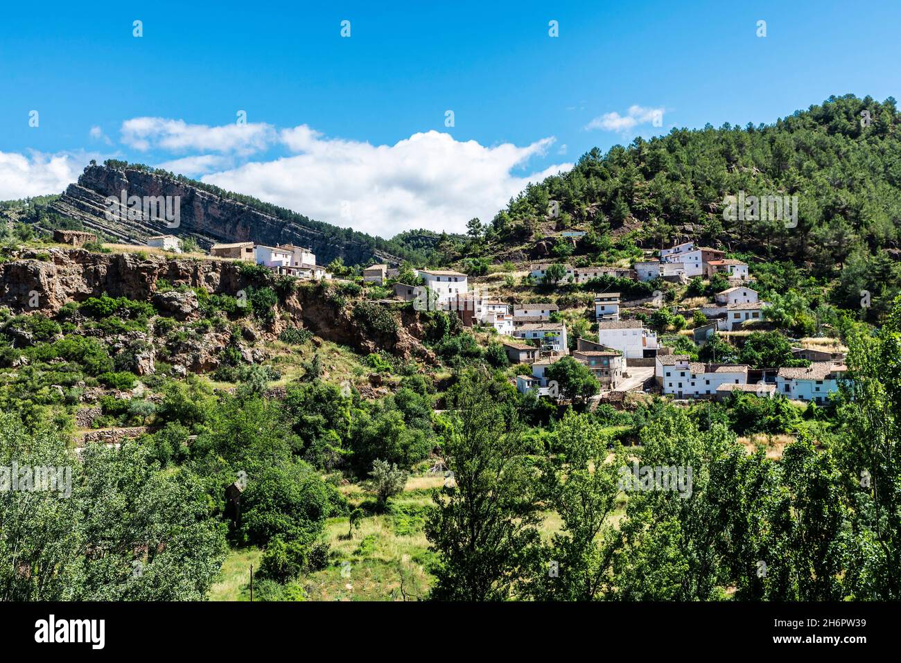 Town on a mountain in Montanejos, Castellon, Land of Valencia, Spain Stock Photo
