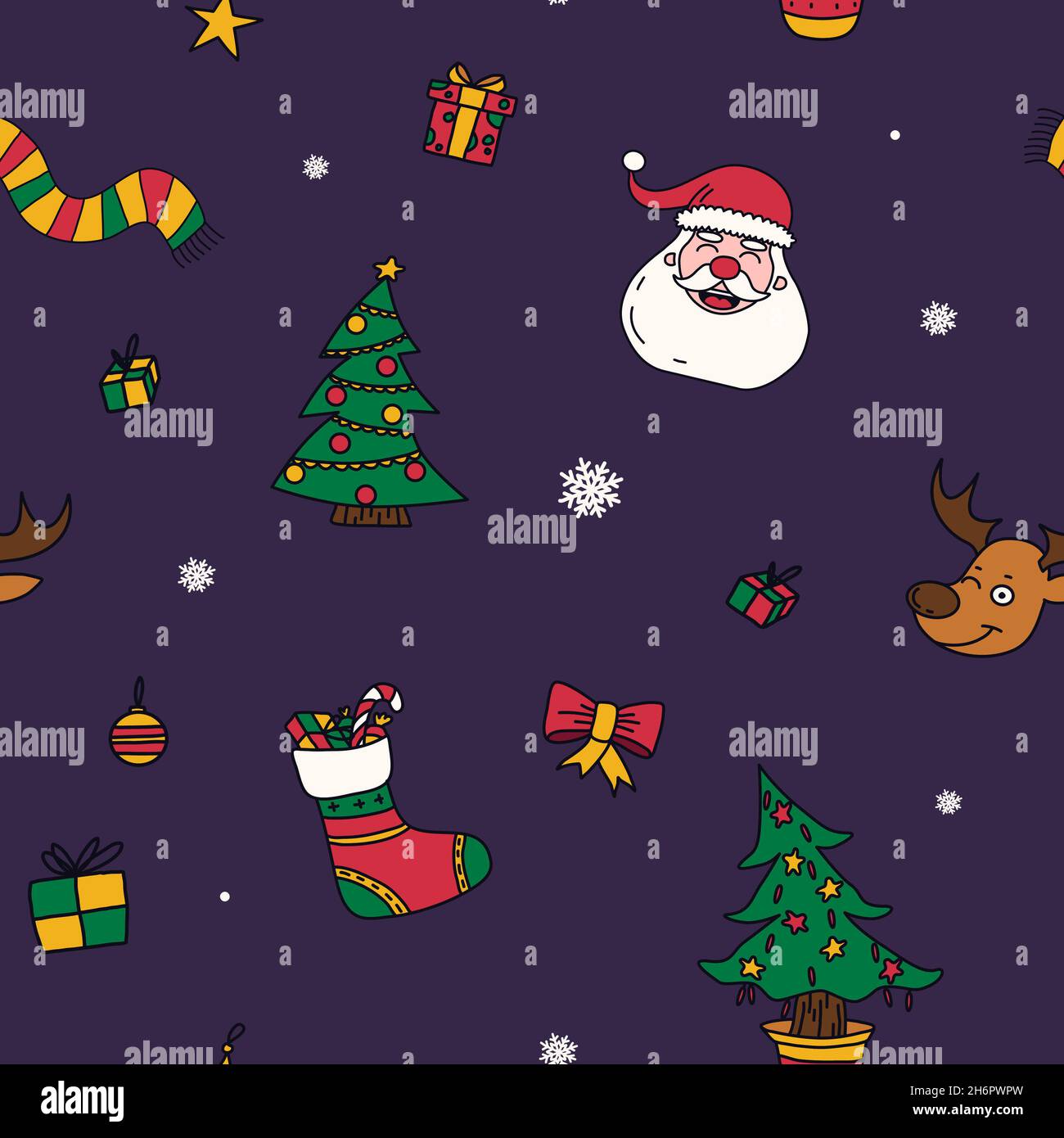 new year drawings icons, large set of festive clip-art graphics. Christmas design elements Stock 