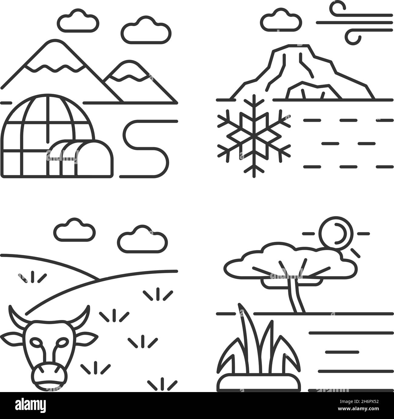 Climate zones linear icons set Stock Vector