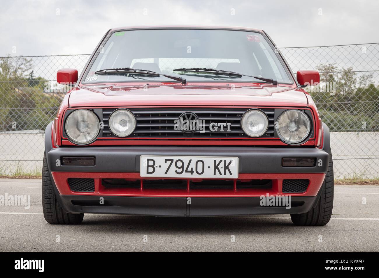 MONTMELO; SPAIN-OCTOBER 10; 2021: Volkswagen Golf GTI 3-door, second generation (Mk2), front view Stock Photo