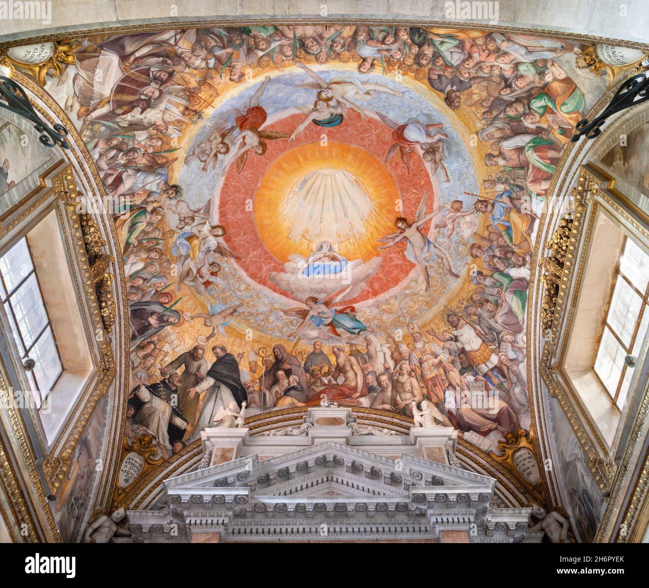 ROME, ITALY - SEPTEMBER 2, 2021: The ceiling fresco Glory of St. Giacinto in the side chapel of Basilica di Santa Sabina by  Federico Zuccari Stock Photo