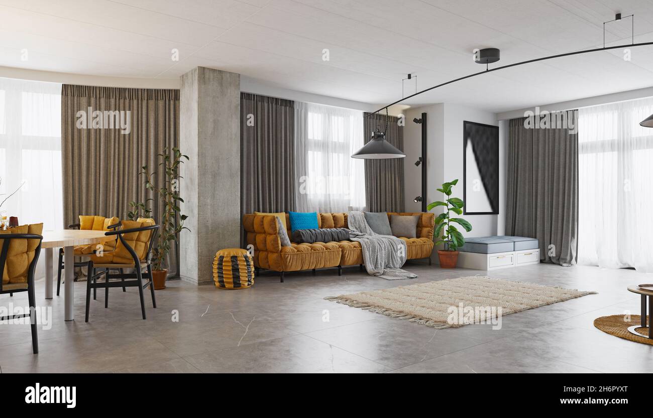 modern living interior design. 3d concept illustration Stock Photo - Alamy