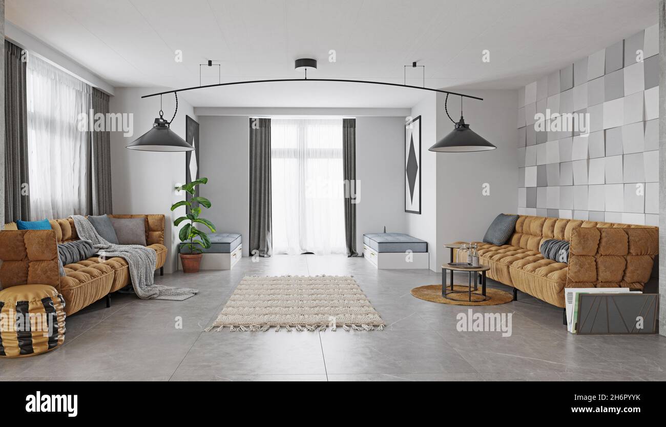 modern living interior design. 3d concept illustration Stock Photo - Alamy