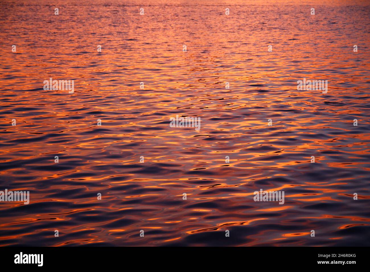 Close up of purple waves in a pattern water during a summer sunset which enhances colors Stock Photo