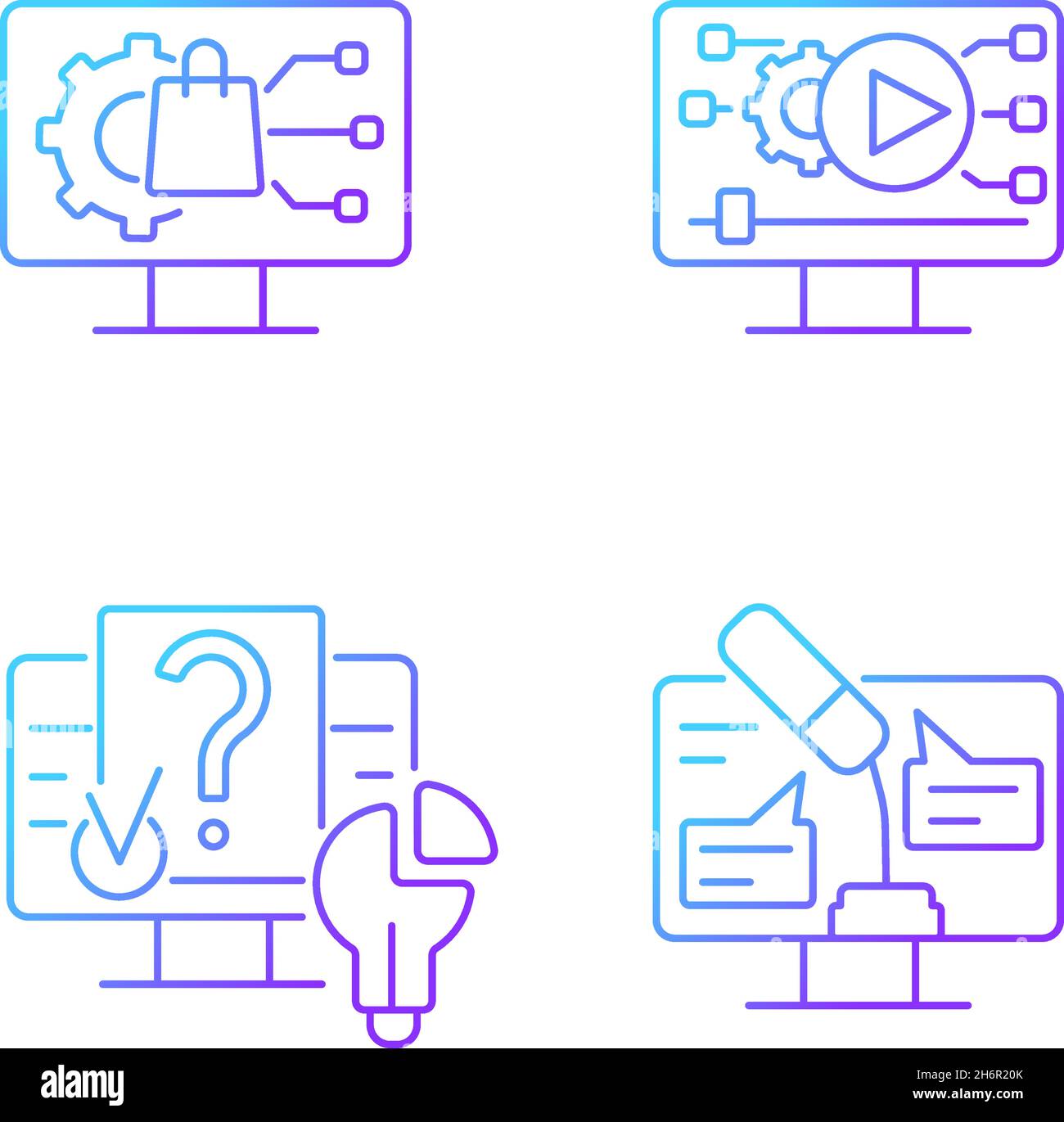 Engaging with digital technology gradient linear vector icons set Stock Vector