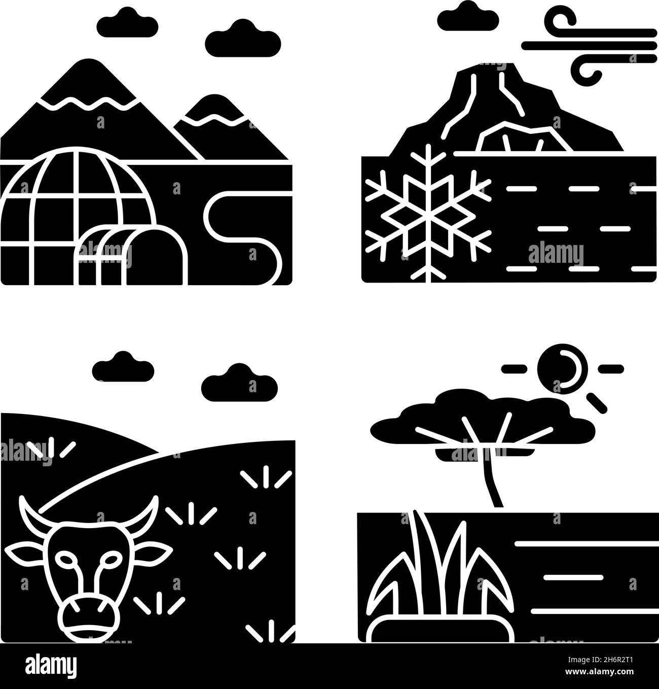 Climate zones black glyph icons set on white space Stock Vector