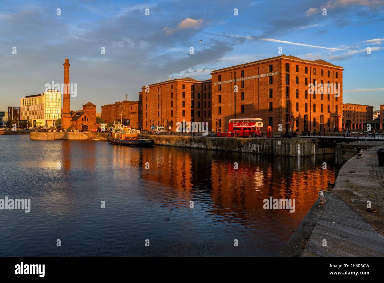 The stunning Royal Albert Docks on Liverpool's historic waterfront. Stock Photo