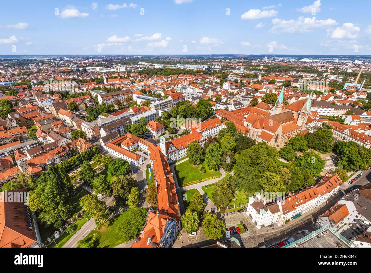 Aerial view to the northern inner city district of Augsburg in Bavaria Stock Photo