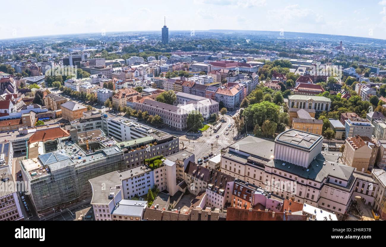 Aerial view to the northern inner city district of Augsburg in Bavaria Stock Photo