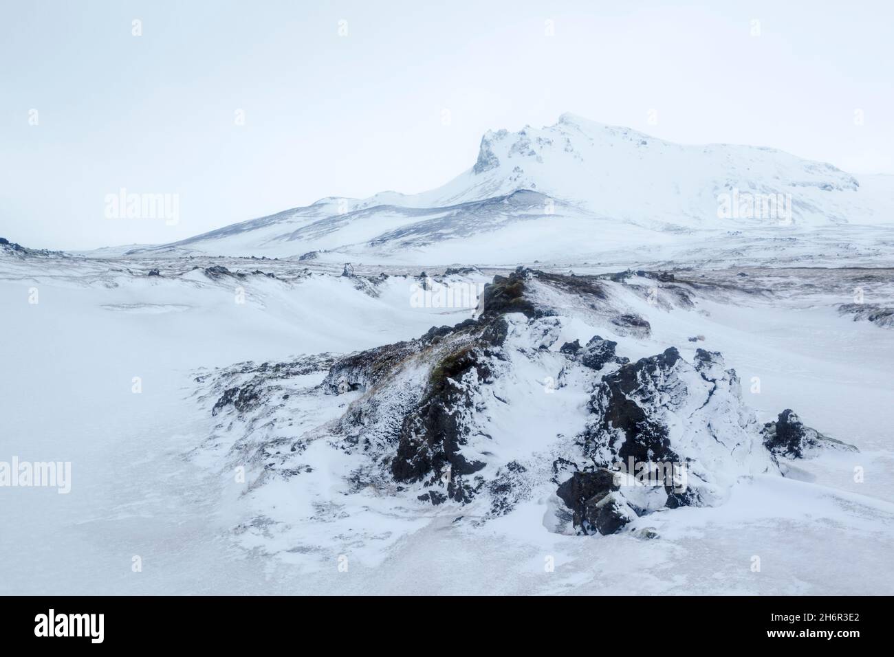 Winter view towards the mountain of Hreggnasi on the Snæfellsnesnes peninsula in the Western part of Iceland Stock Photo