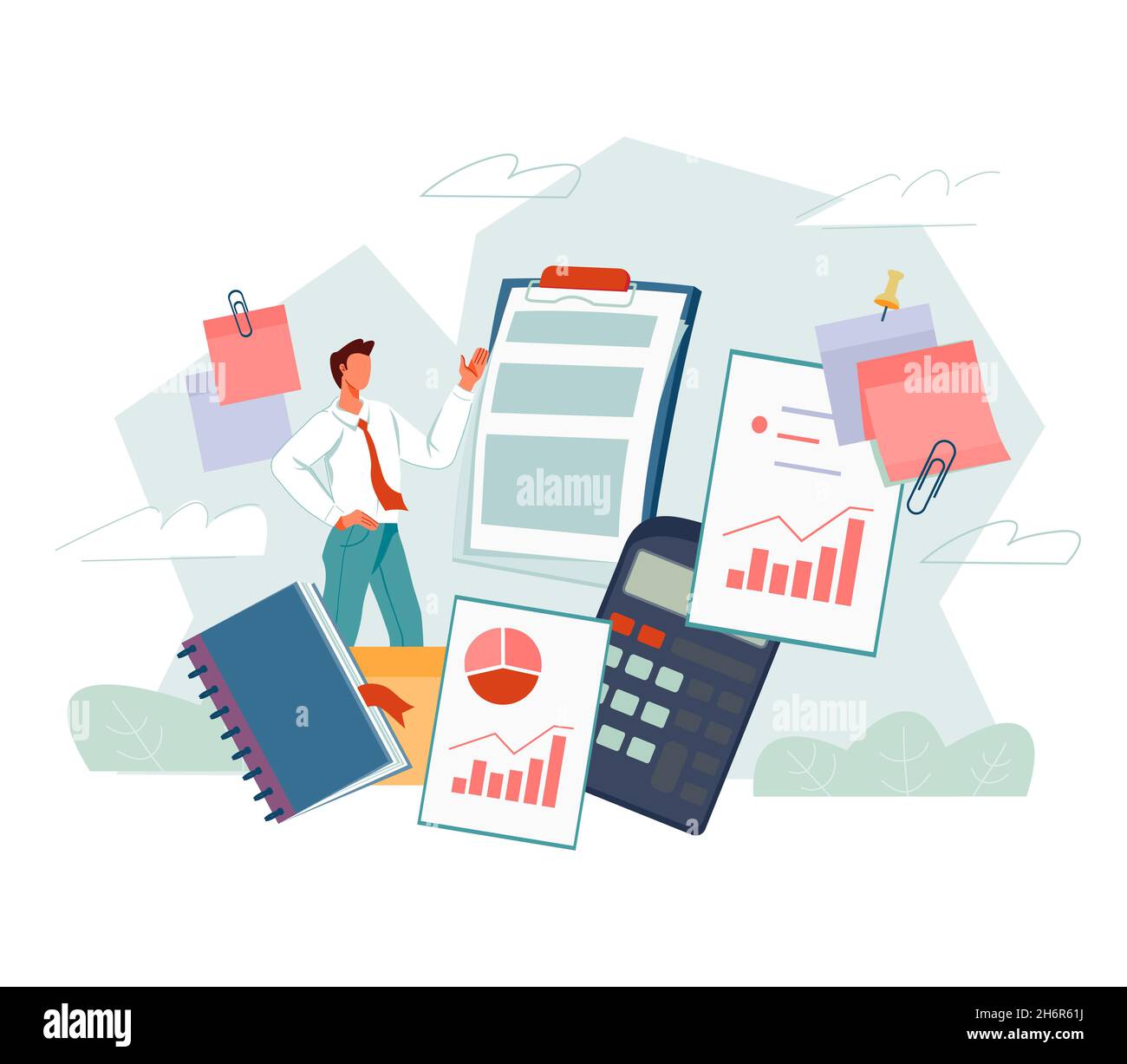 Accountant and tax advisor services, flat illustration isolated on white background. Accounting