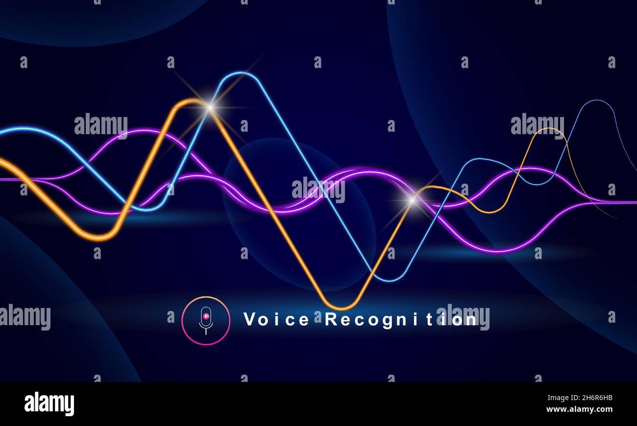 Voice recognition colorful audio frequency technology concept vector illustration. Sound wave technology vector with microphone sign. Stock Vector