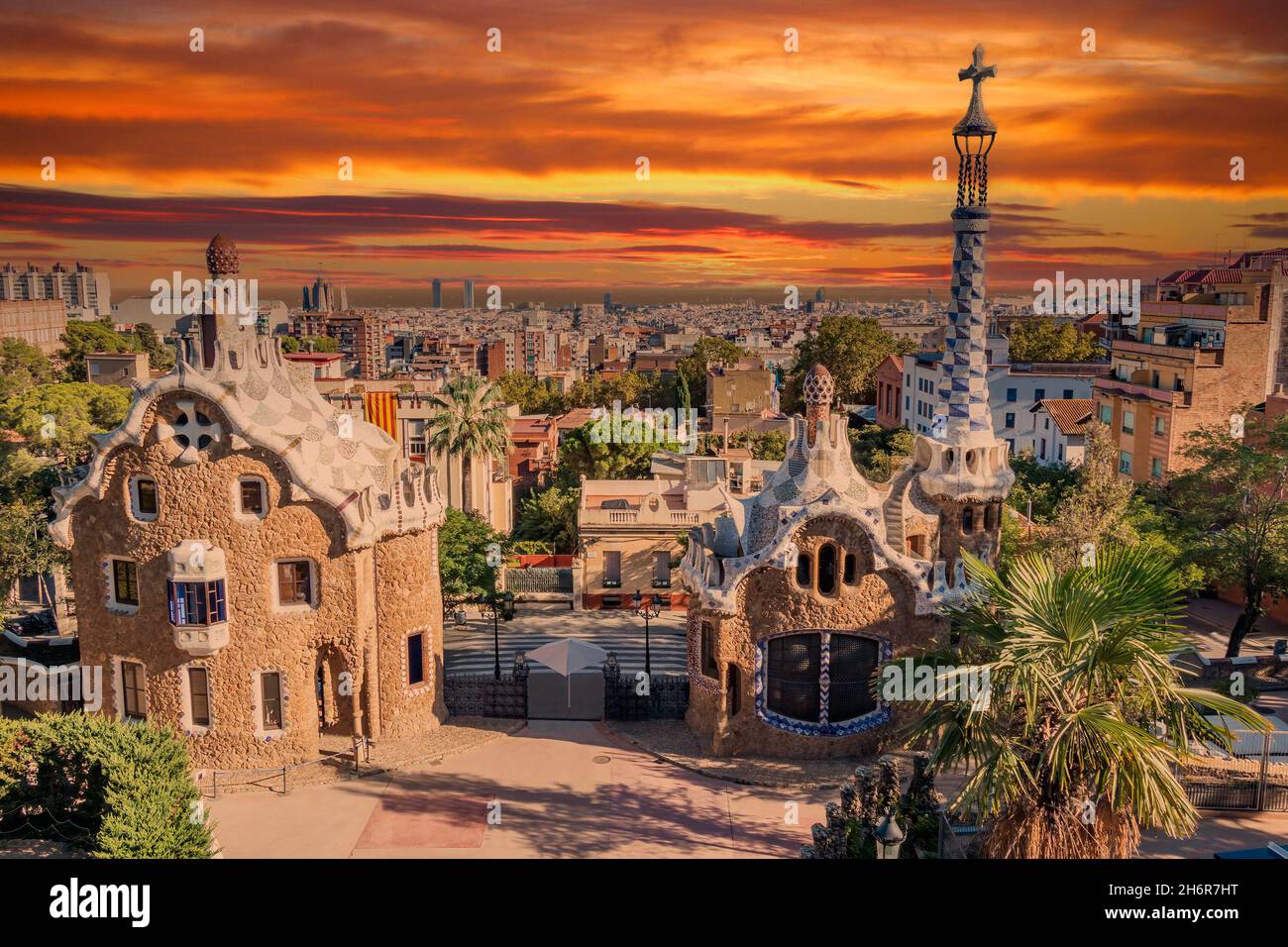 The famous Parc Güell designed by the architect Gaudí in the city of ...