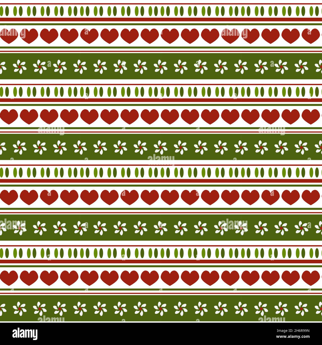 Pattern with hearts and daisies on a striped background. Vector illustration. Stock Vector