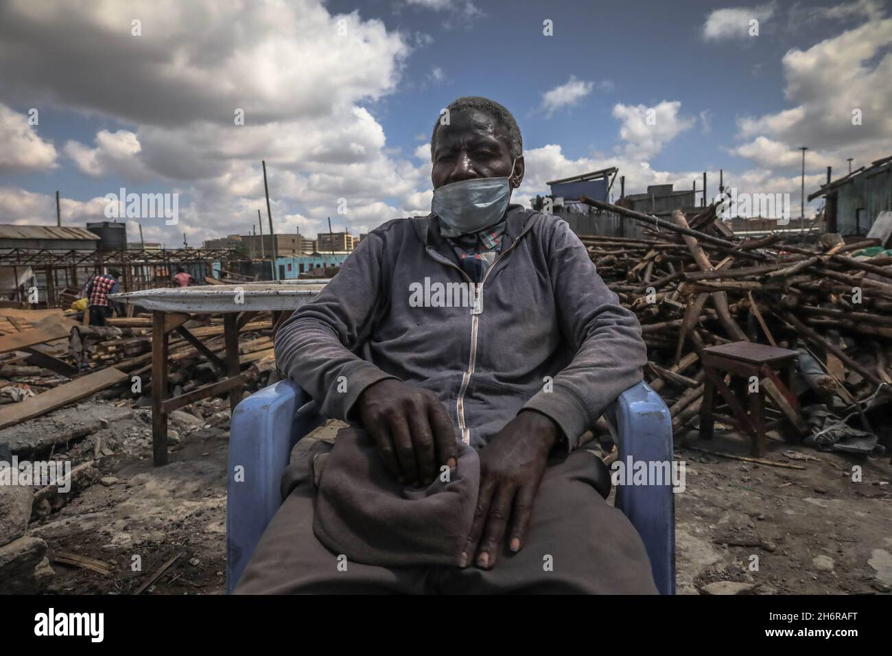 Nairobi Kenya 17th Nov 2021 A Resident Of Mukuru Kwa Njenga Slums Is Seated Where His House 
