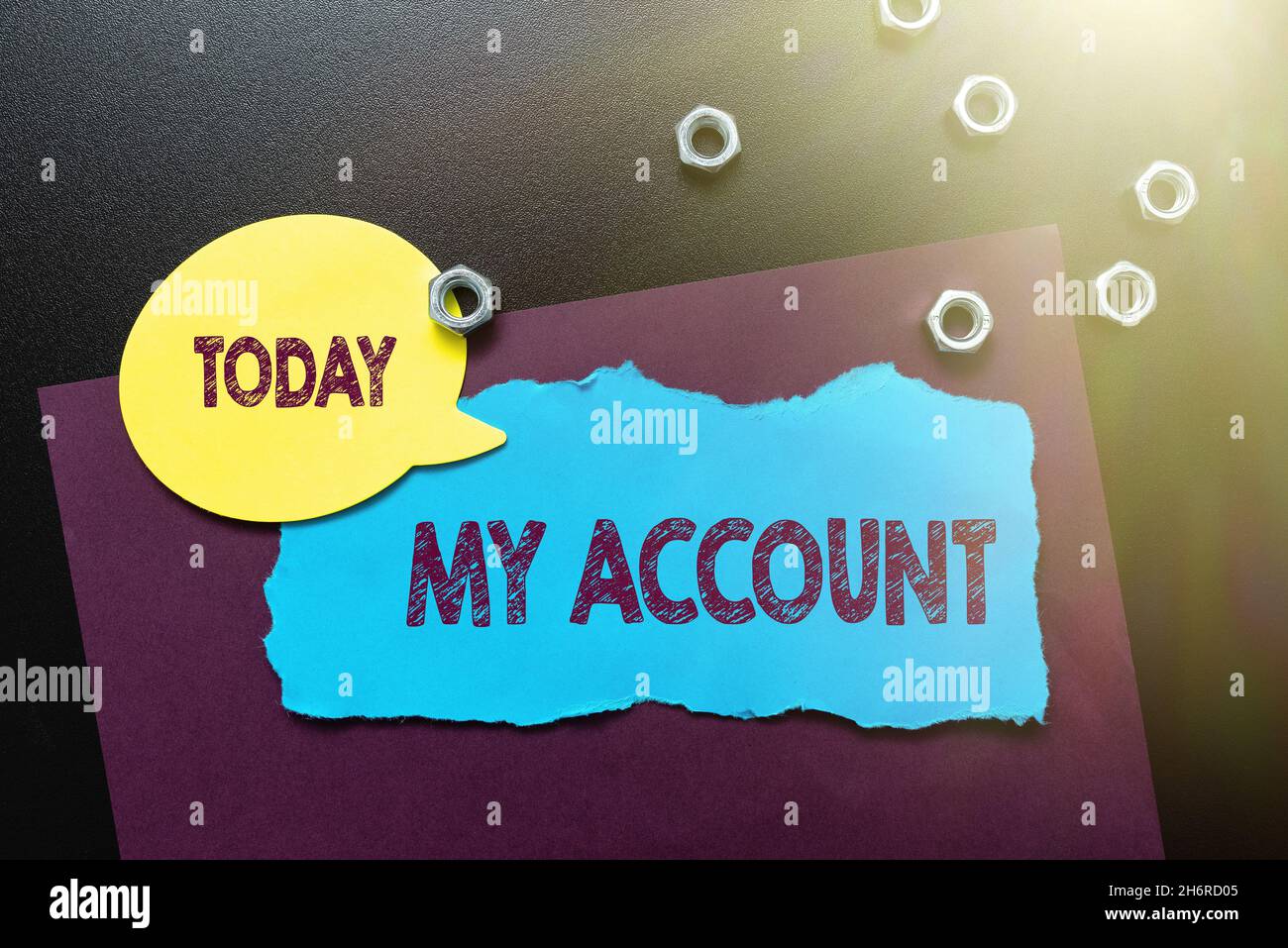 Text sign showing My Account. Word Written on If something is said to be on someone s is or something s is account Thinking New Bright Ideas Renewing Stock Photo