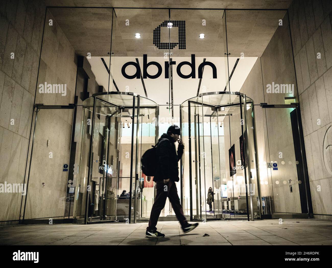 Exterior view at night of abrdn offices in St Andrew Square Edinburgh, Scotland, UK Stock Photo