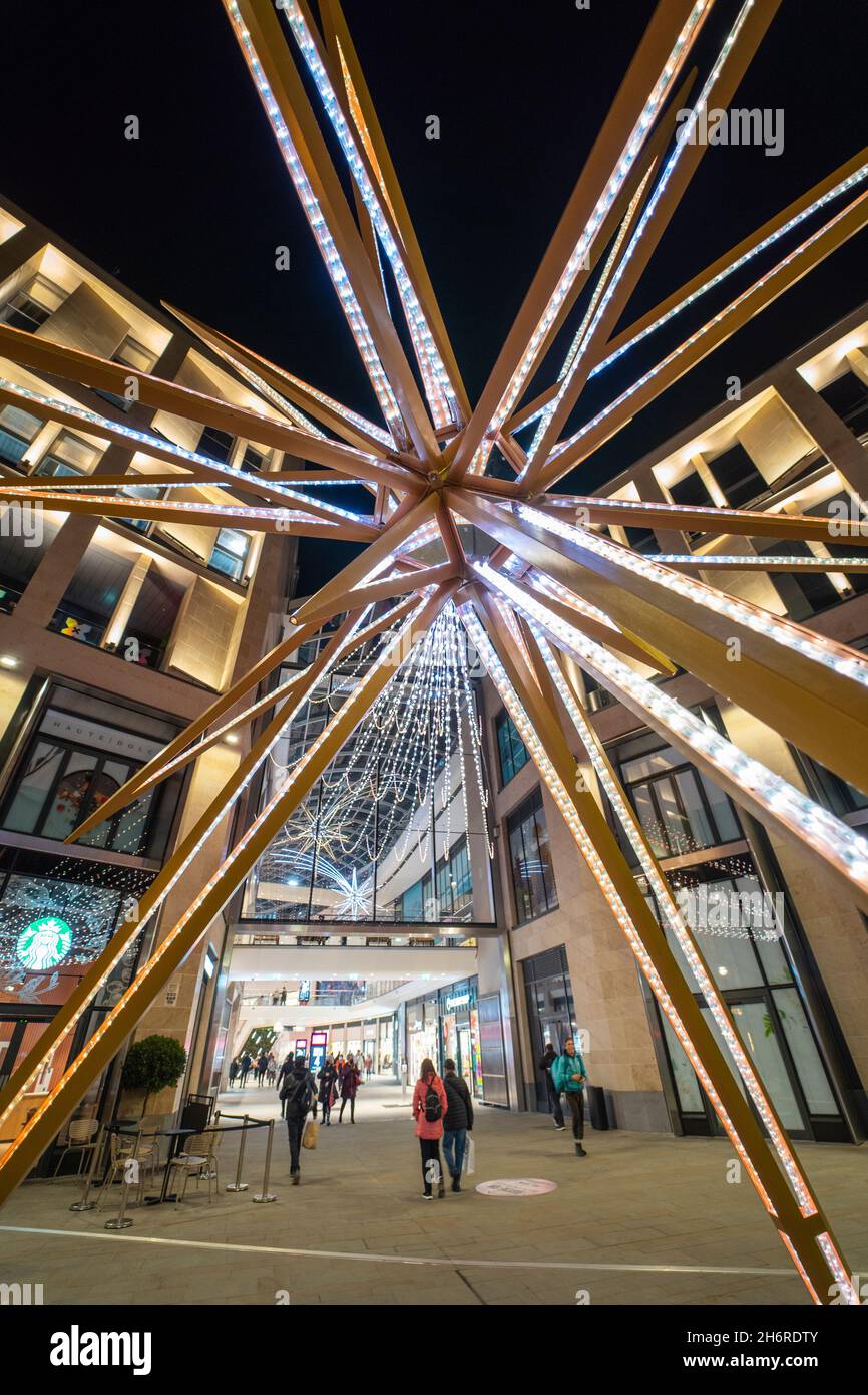 Night view of St James Quarter with Christmas decorations in front in