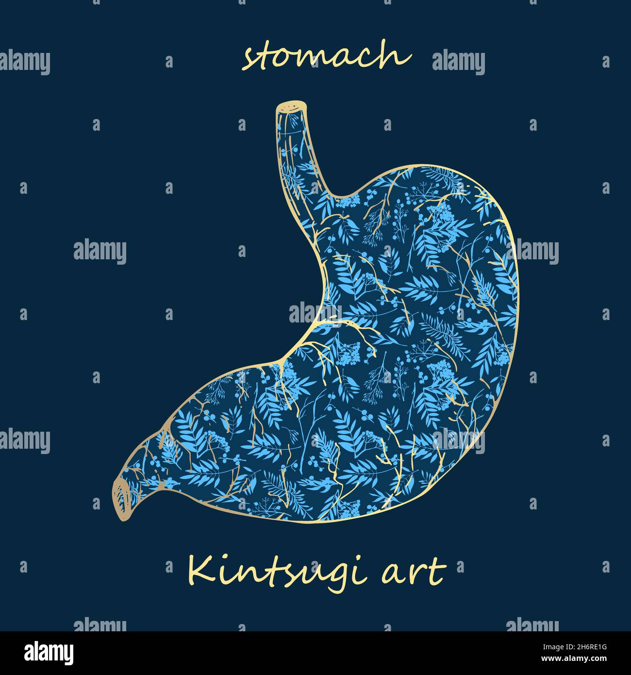 Porcelain stomach decorated blue plant pattern decorated golden craquelure  in kintsugi art style. Modern upcycling eco trend. Good design for fashion  Stock Vector Image & Art - Alamy