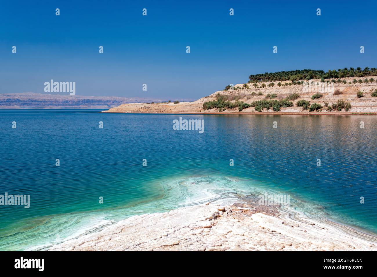 Shoreline of the Dead Sea in Jordan Stock Photo