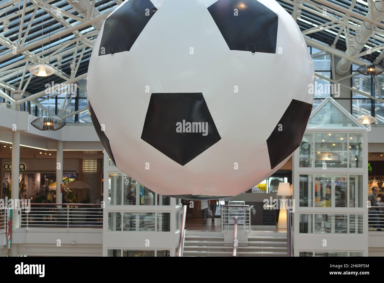 Giant Soccer Ball In The Mall Of A Commercial Center Stock Photo Alamy