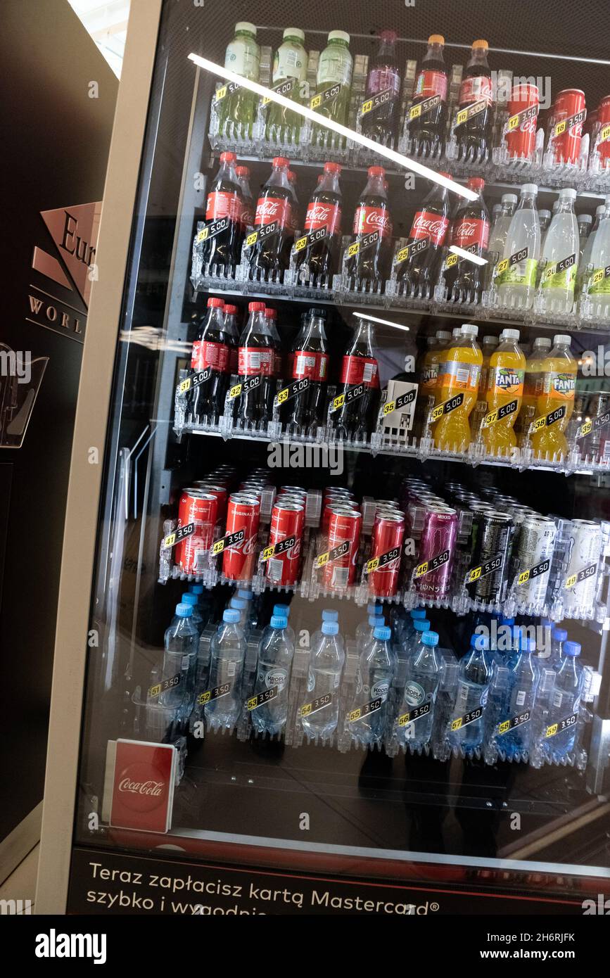 Warsaw, Poland October 16, 2021 Cold drinks at the vending machine