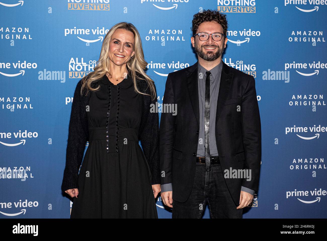 Turin, Italy. 17 November 2021. Nicole Morganti  and Dante Sollazzo pose during the photo call of the new Amazon Prime Video show 'All or Nothing: Juventus' premiere. Credit: Nicolò Campo/Alamy Live News Stock Photo