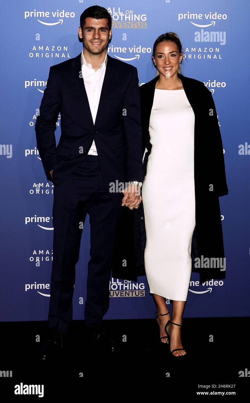 Turin Italy 17 November 21 Alvaro Morata And Alice Campello Pose During The Photo Call Of The New Amazon Prime Video Show All Or Nothing Juventus Premiere Credit Nicolo Campo Alamy Live News Turin Italy 17 November 21 Alvaro Morata And Alice Campello Pose During The Photo Call Of The New Amazon Prime Video Show All Or Nothing Juventus Premiere Credit Nicolo Campo Alamy Live News