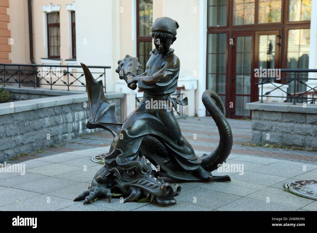Statue of Kotigoroshek and his dragon at Kyiv Academic Puppet Theatre Stock Photo