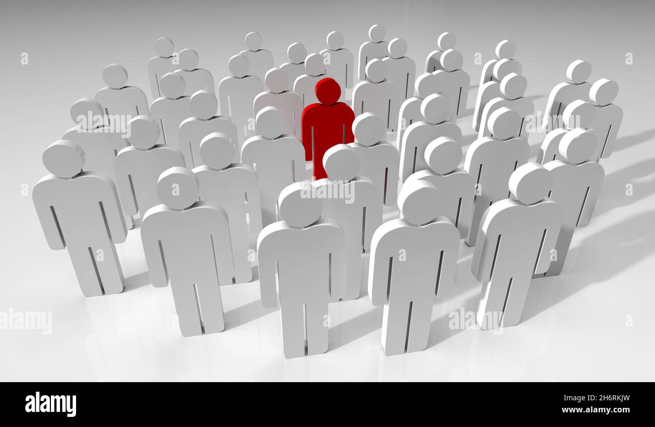 Red person informant or whistleblower in people crowd 3D rendering Stock Photo