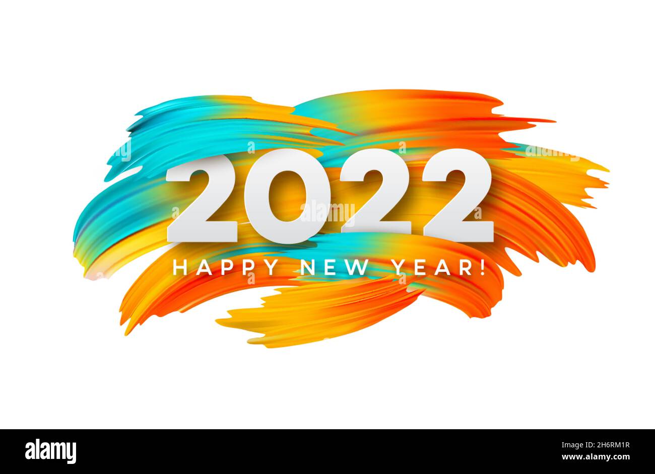 Calendar header 2022 number on colorful abstract color paint brush