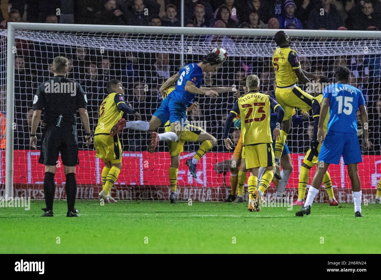 Stockport, England on 17 November 2021. Ashley Palmer of Stockport County scores a goal during