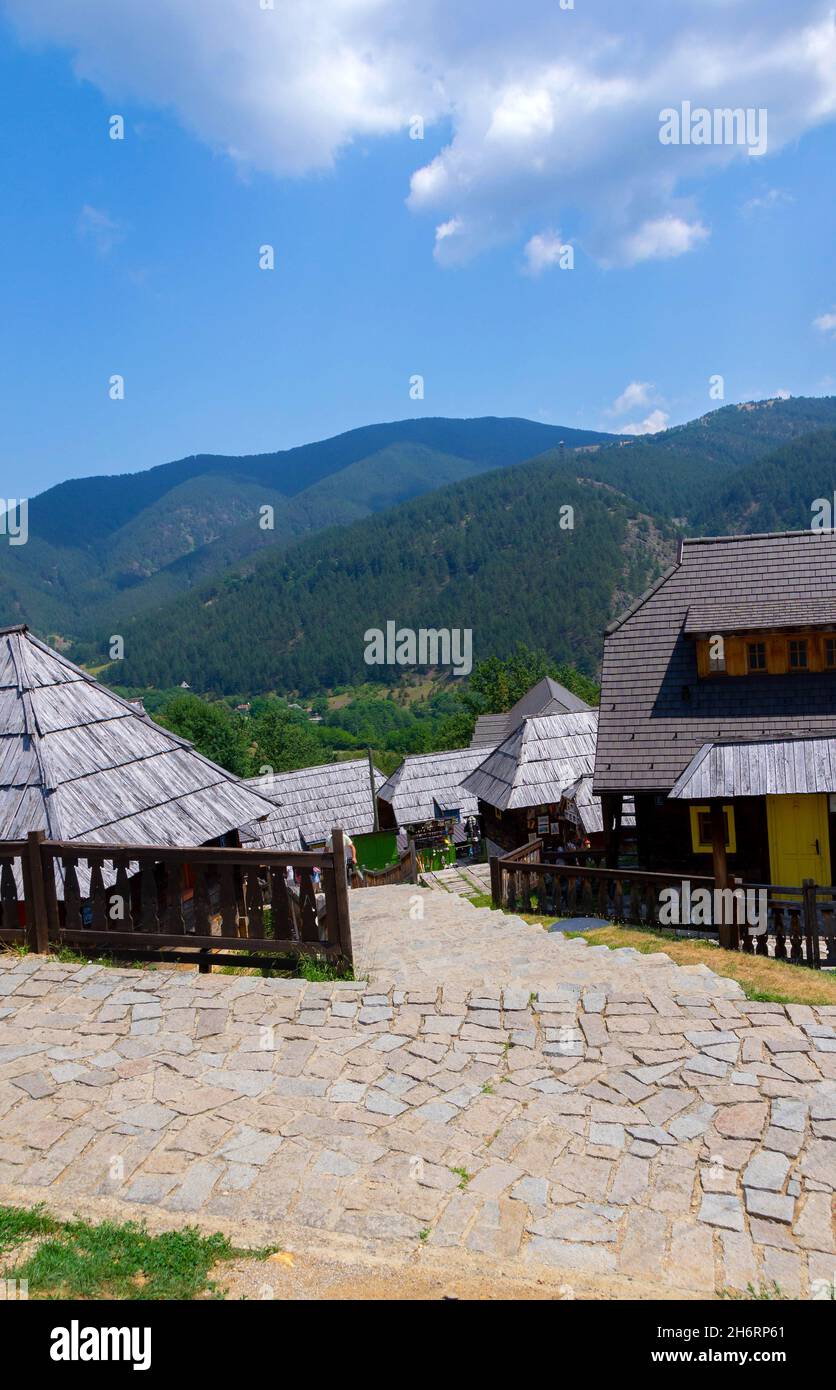 Etno wooden town 'Mecavnik' on Tara Mountain, Serbia - images Stock Photo