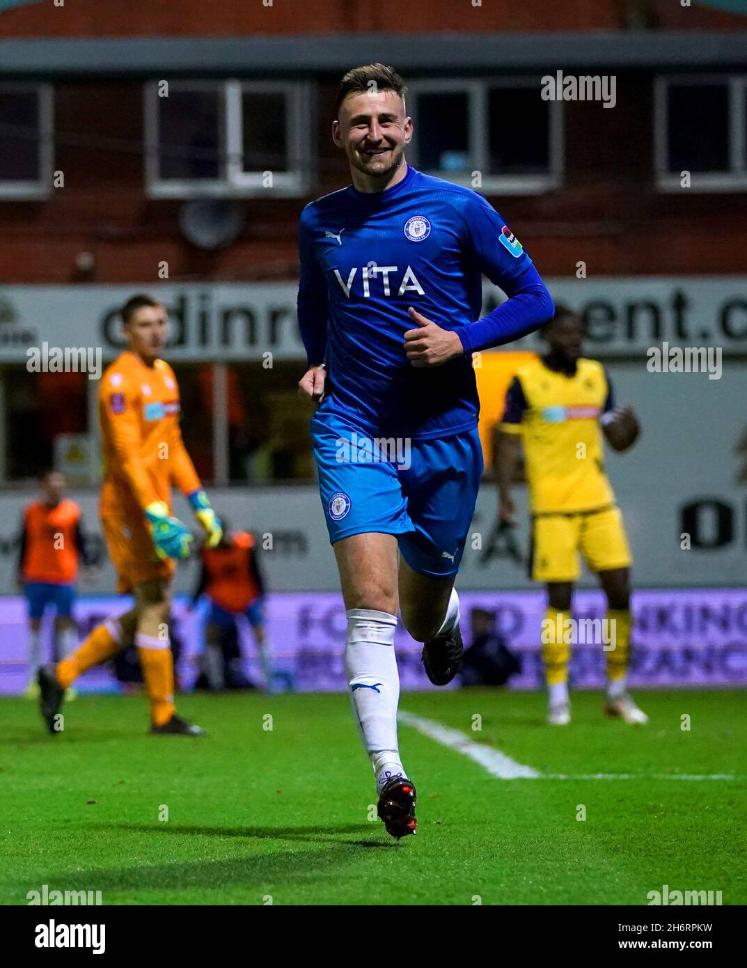 Stockport County's Scott Quigley celebrates scoring their side's fourth ...