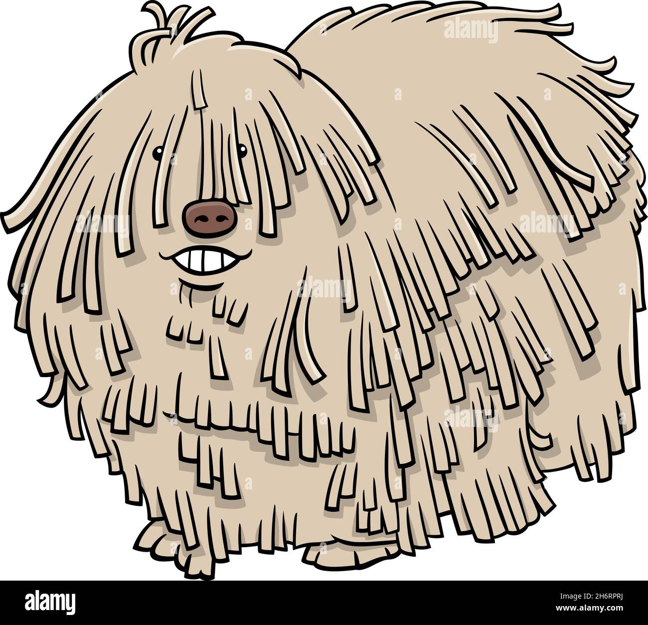 Cartoon illustration of komondor or Hungarian sheepdog purebred dog animal character Stock Vector