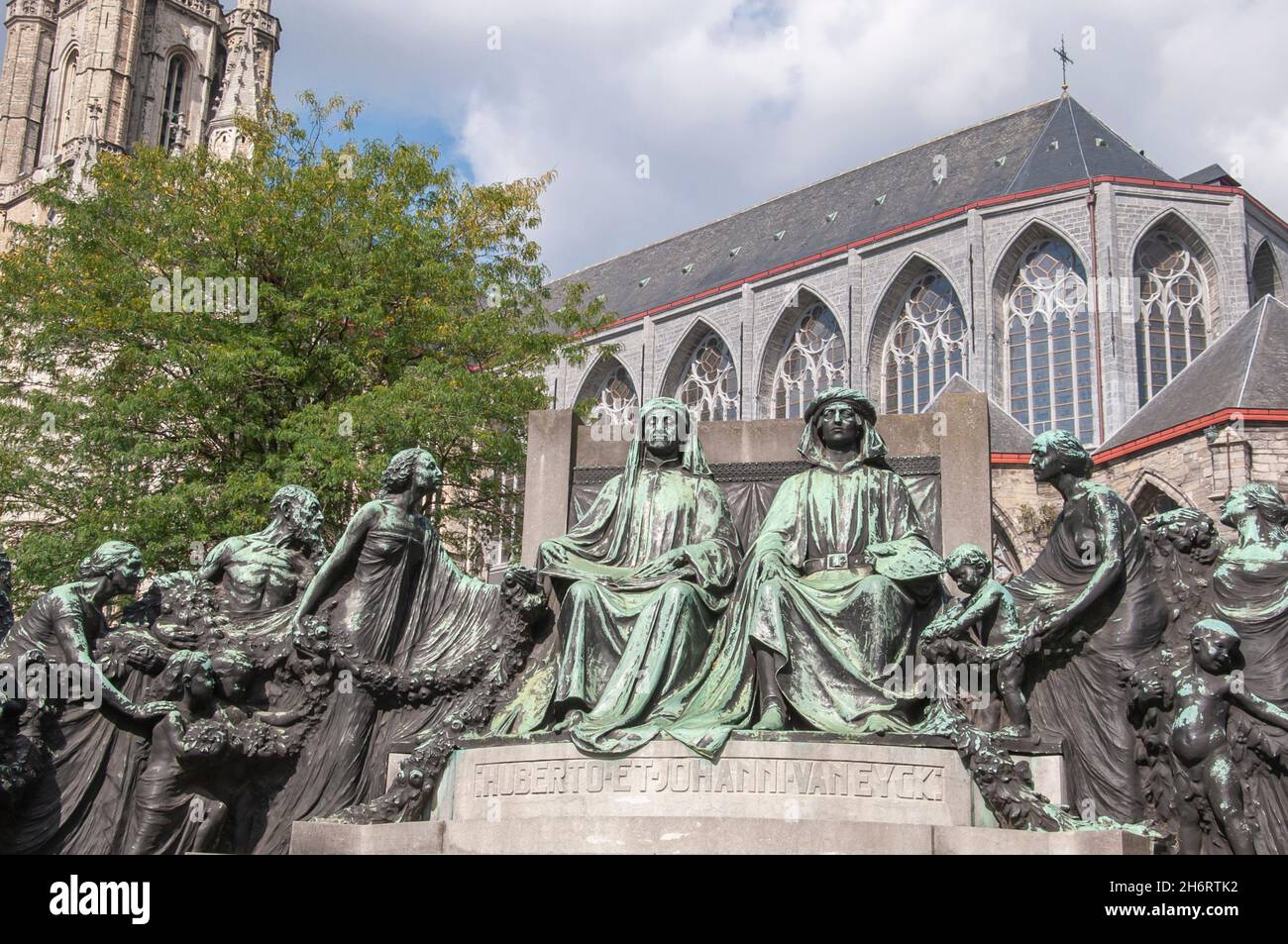 The Ghent Alterpiece  statue by Jan Van Eyck outside St Bavo's Cathedral, Ghent Stock Photo
