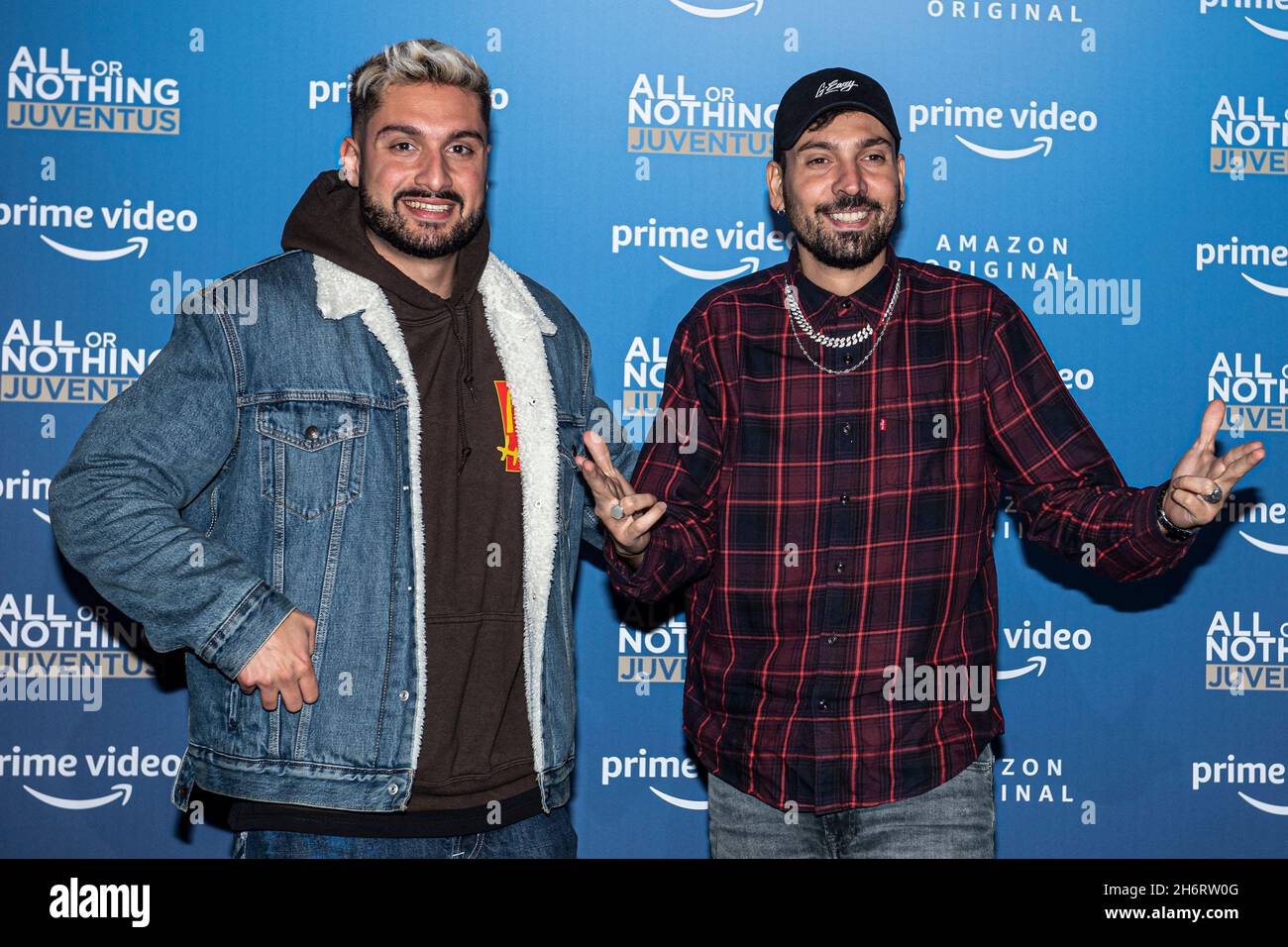 Turin Italy 17 November 21 Antony And Red Nose Of Ipants Pose During The Photo Call Of The New Amazon Prime Video Show All Or Nothing Juventus Premiere Credit Nicolo Campo Alamy Live Turin Italy 17 November 21 Antony And Red Nose Of Ipants Pose During The Photo Call Of The New Amazon Prime Video Show All Or Nothing Juventus Premiere Credit Nicolo Campo Alamy Live