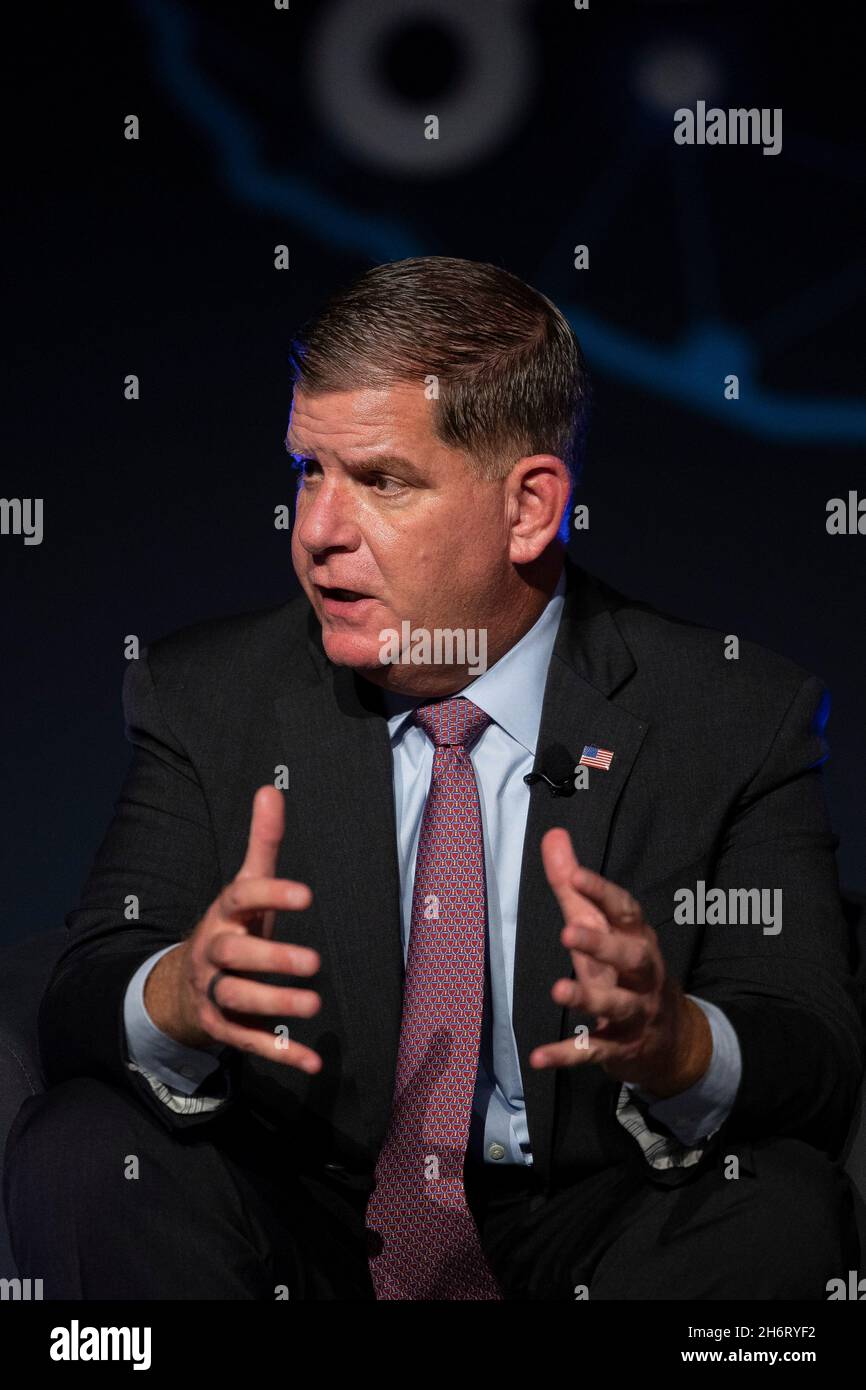 Washington, United States of America. 27 September, 2021. U.S Secretary of Labor Marty Walsh delivers remarks at the Mobilize Recovery Conference September 27, 2021 in Las Vegas, Nevada.   Credit: Shawn T Moore/Dept of Labor/Alamy Live News Stock Photo