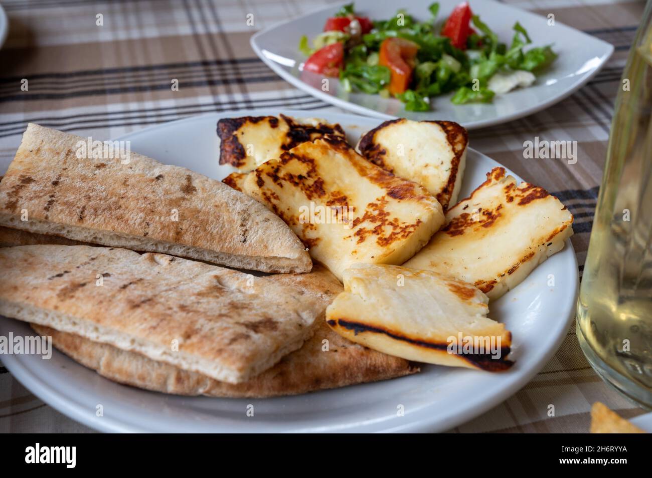 Traditional roasted or grilled halloumi cheese from Cyprus served hot