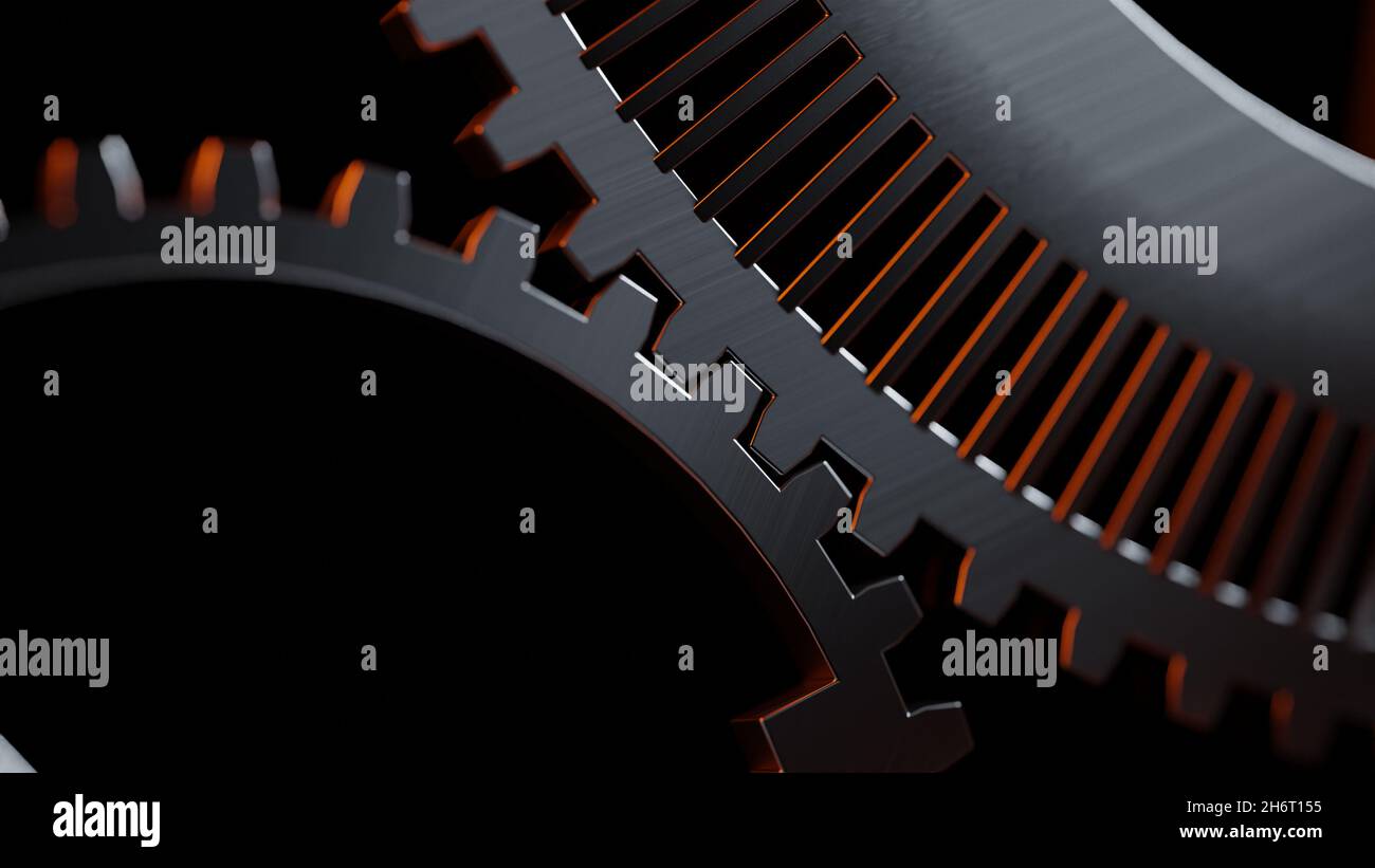 Steel gears from an engine gearbox, close up. High performance engines
