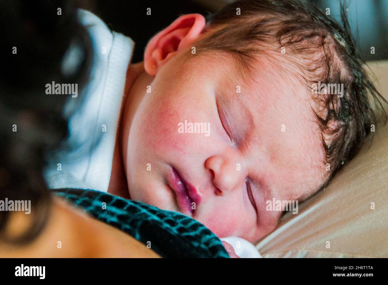 Face of a Newborn Baby sleeping Stock Photo