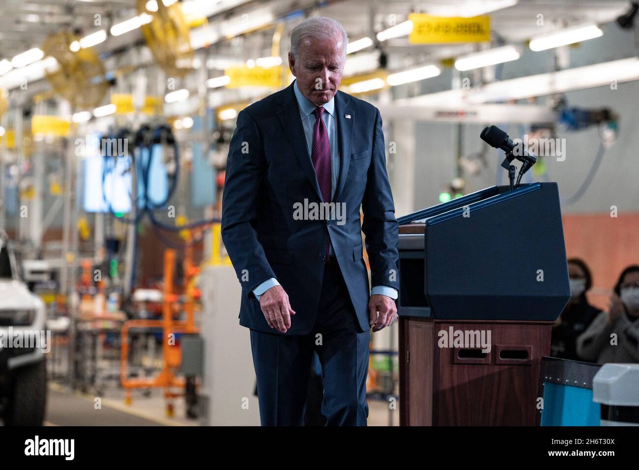 Detroit, Michigan, USA. 17th Nov, 2021. President JOE BIDEN delivered remarks on the bipartisan infrastructure law and the future of electric vehicles at the grand opening of the General Motors Factory ZERO in Detroit, Michigan on November 17, 2021. (Credit Image: © Dominick Sokotoff/ZUMA Press Wire) Stock Photo