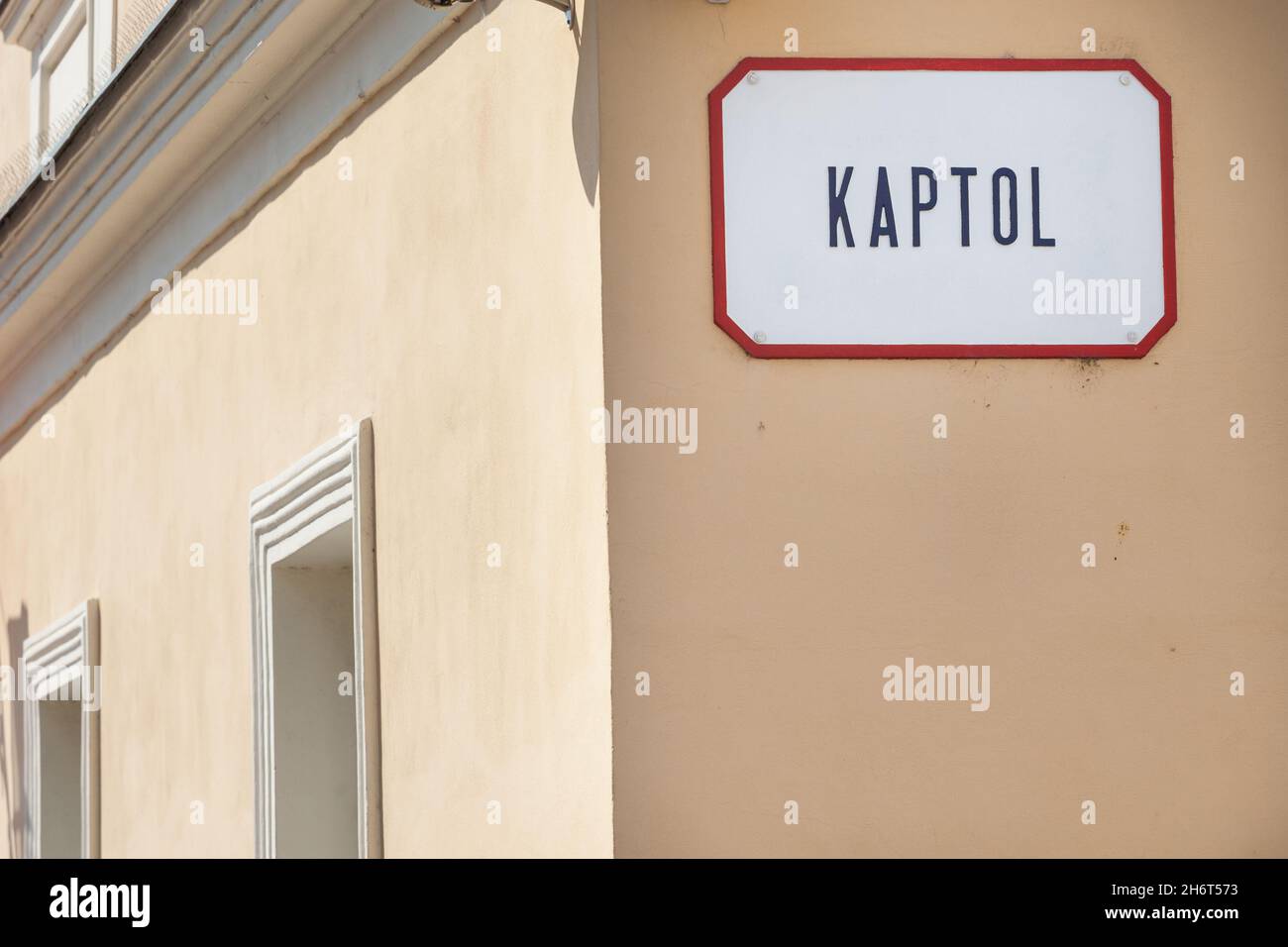 Picture of the street sign Kaptol in Zagreb. Kaptol is a part of Zagreb, Croatia in the Upper Town and it is the seat of the Roman Catholic archbishop Stock Photo