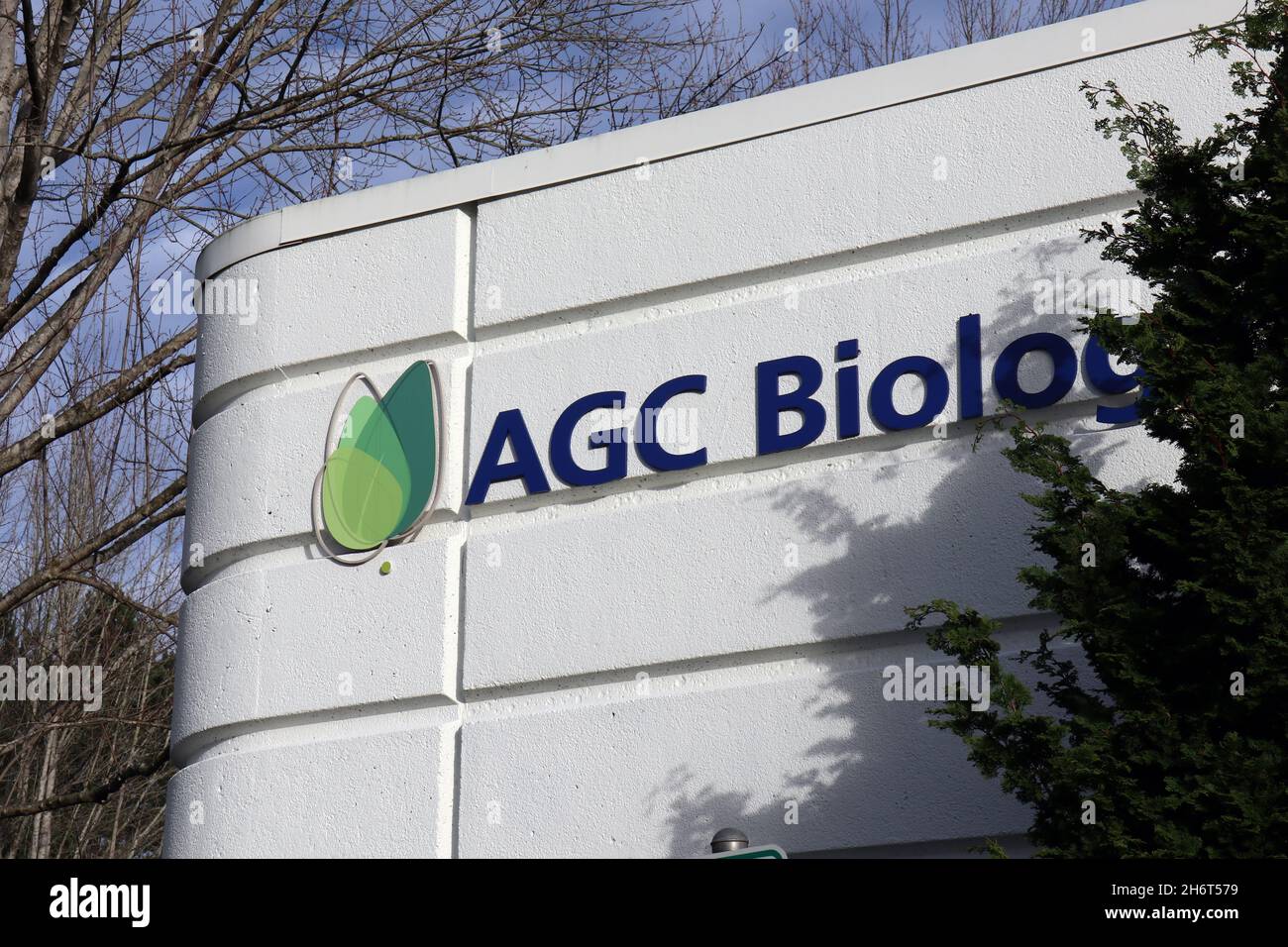 AGC Biologics logo is seen at its corporate headquarters in Bothell ...