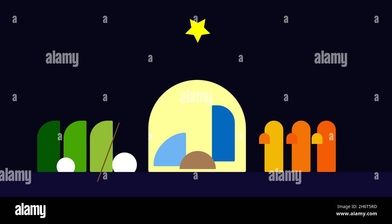 minimalist nativity scene illustration shapes to represent the birth of