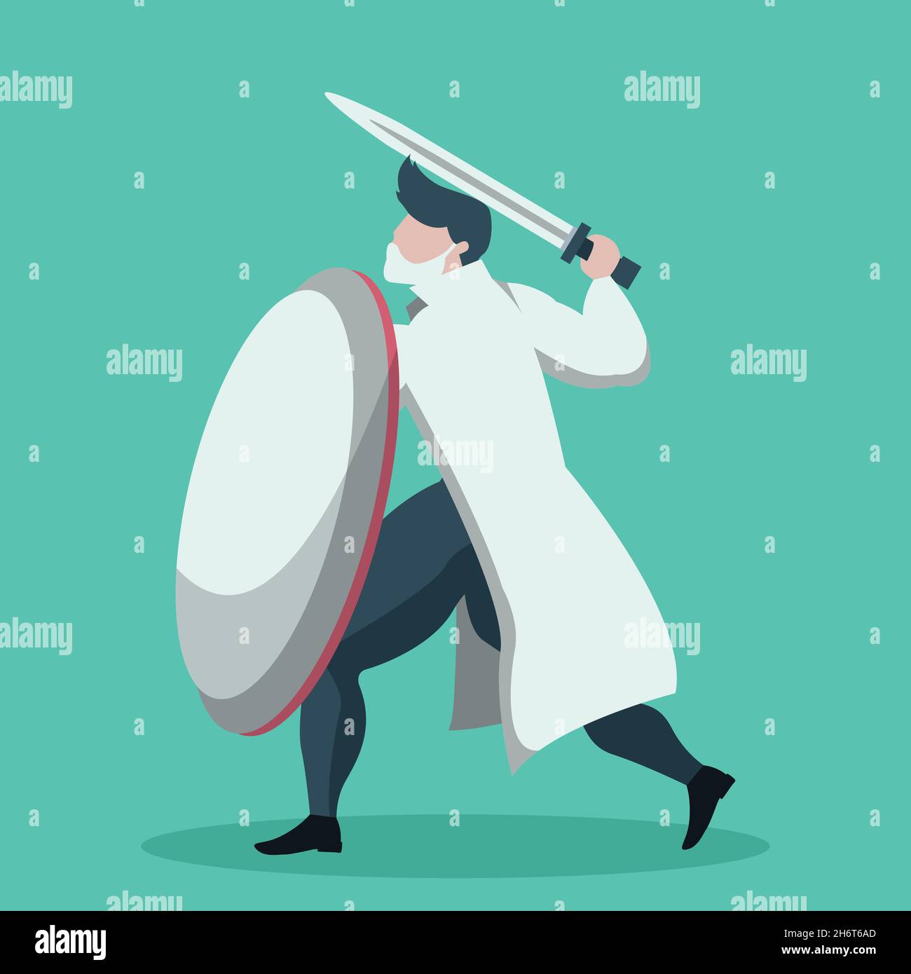Cartoon design of warrior doctor with shield and sword Stock Vector